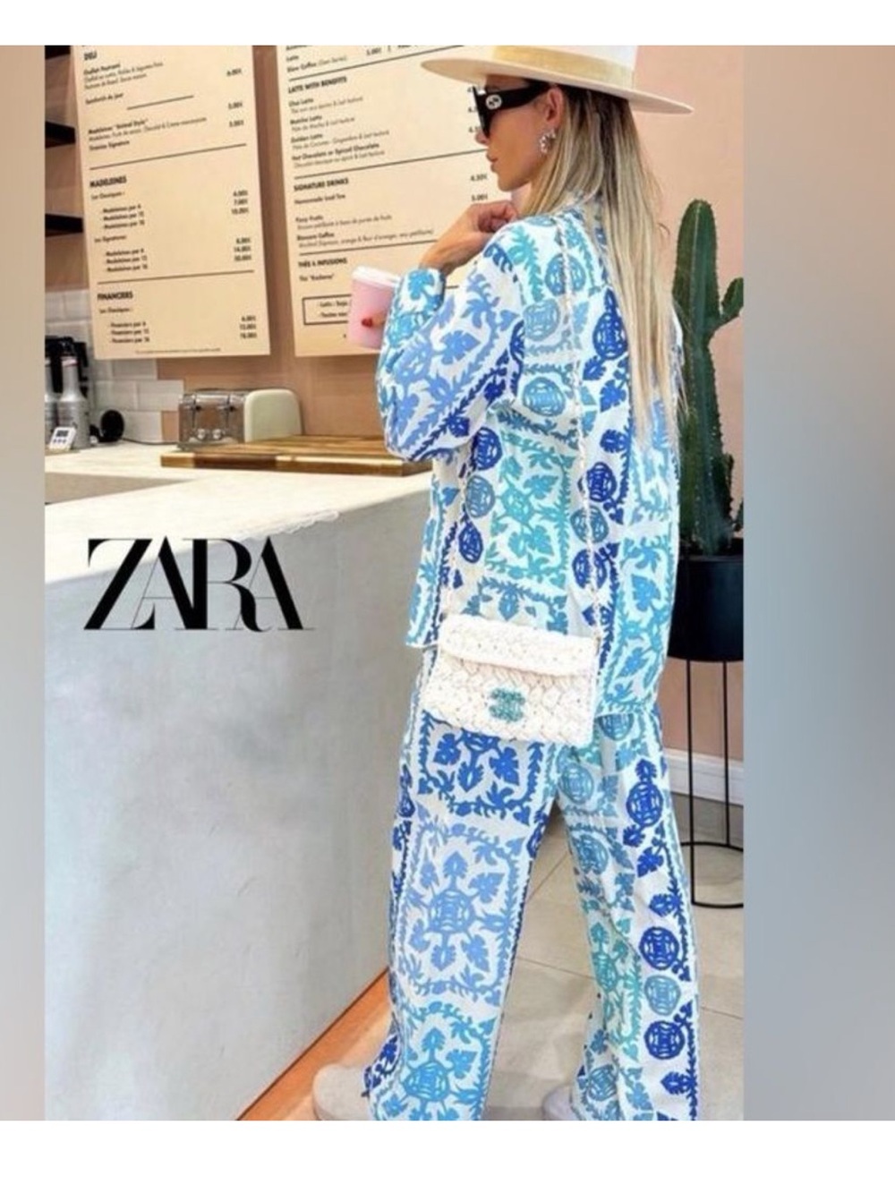 Viral ZARA PRINTED POPLIN PANTS SHIRT SET Boho Bright Block Floral XS S